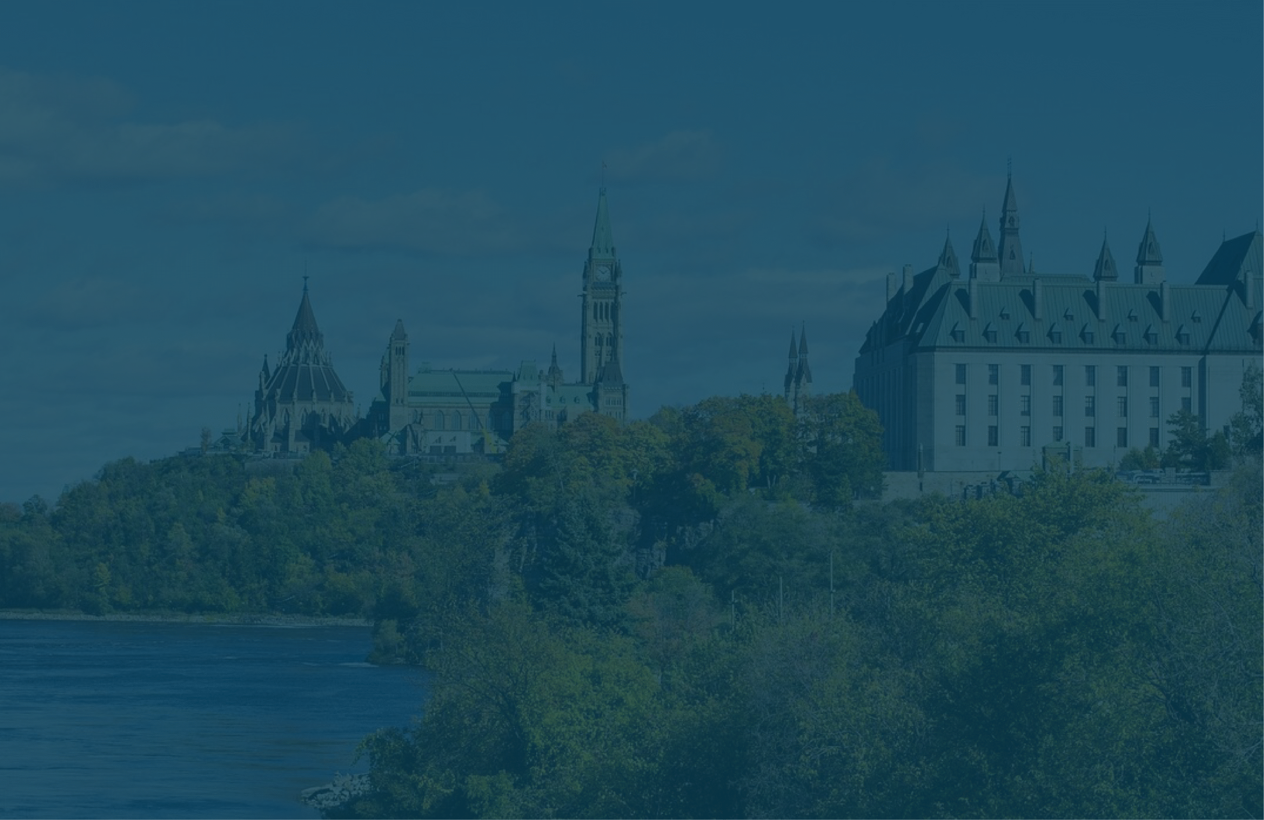 View of Canadian Parliament with a dark blue overlay